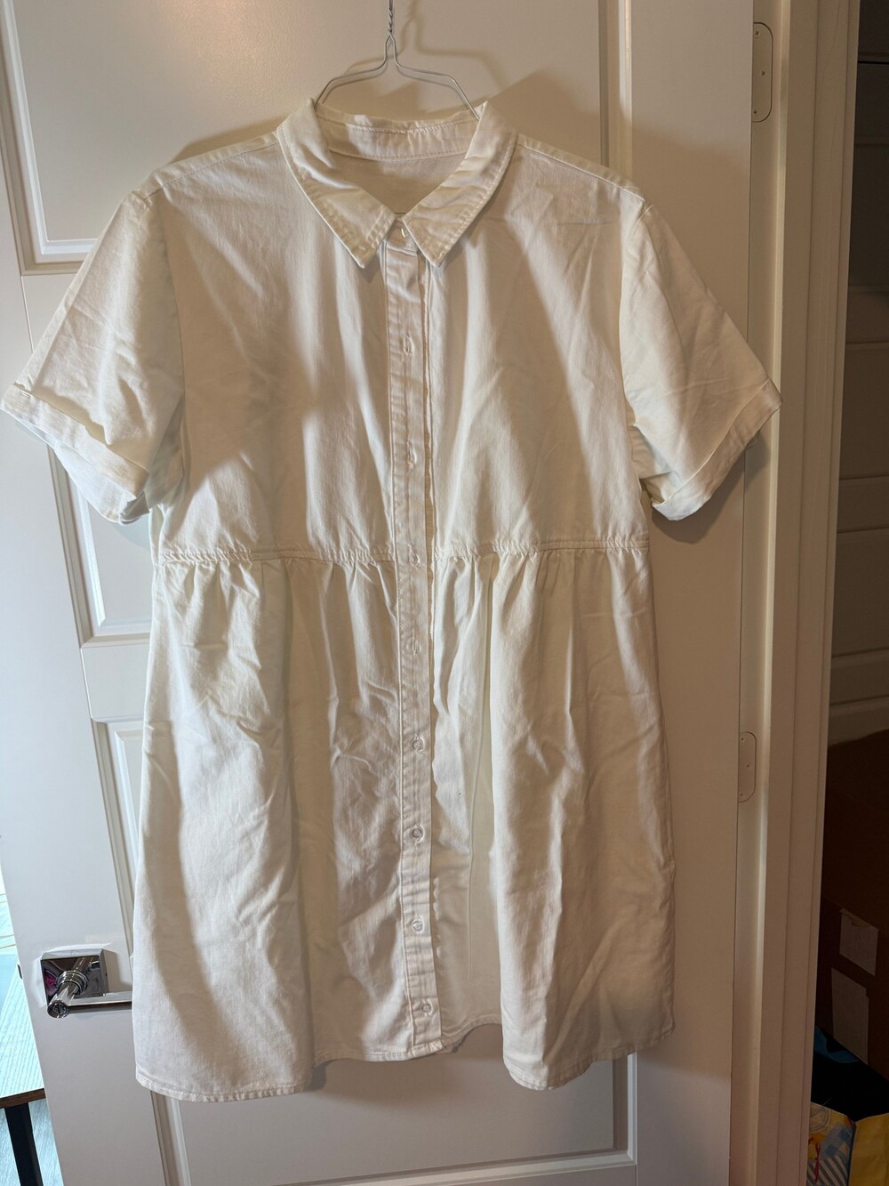 White Short Sleeve Button-Up Dress